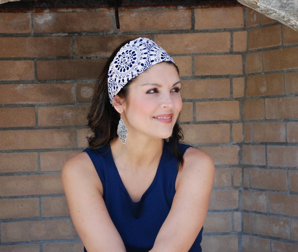 Wide Womens/Teens Stretch Headband- Navy Wheels
