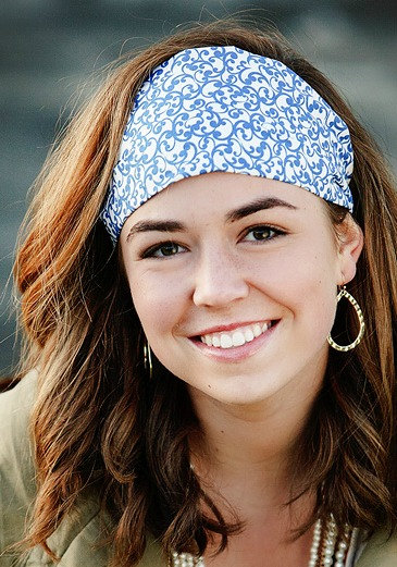 Spring Headband, Blue Swirl Hairband, Womens/Teens Bandana- Blue Floralia