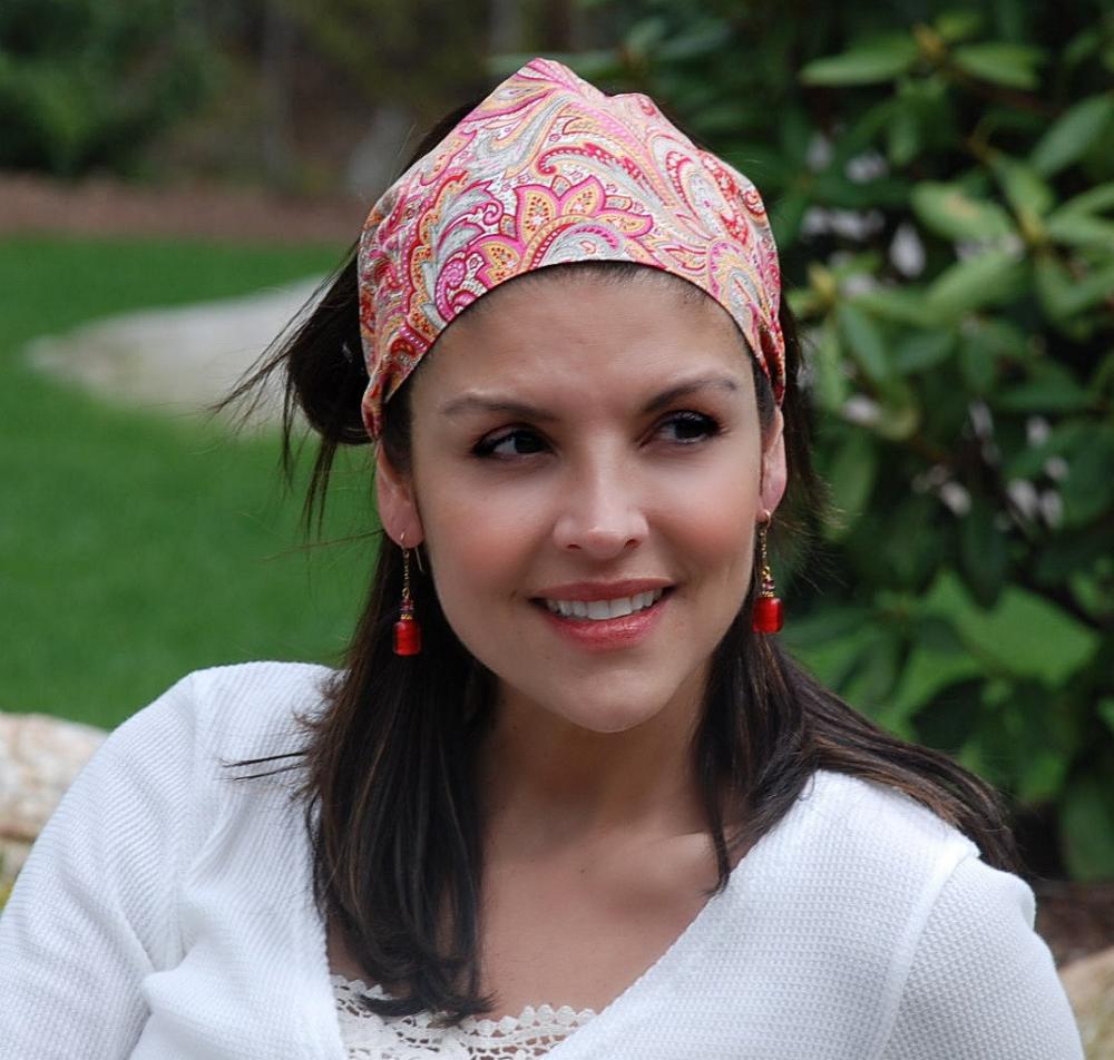 Wide Womens/Teen Stretch Headband, Bright Hairband, Fun Bandana- Popping Orange Paisley