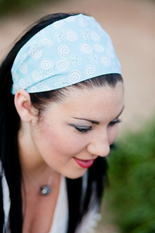 Pale Blue Swirls Headband, Womens/Teens Hairband, Yoga Bandana