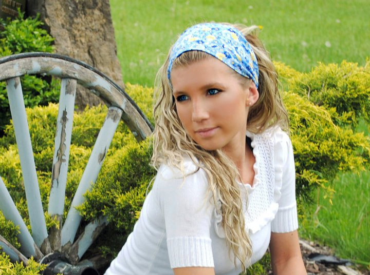 Wide Stretch Womens/Teens Headband, Spring Bandana- Yellow and Blue Flowers