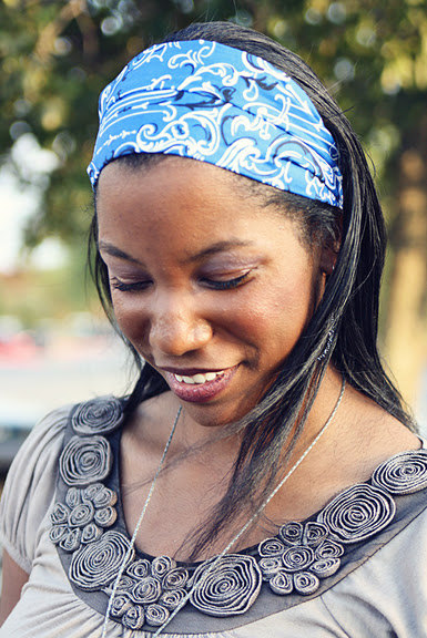 Womens/Teens Pretied Bandana, Blue Wide Fabric Headband