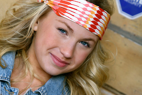 Wide Stretch Womens/Teens Headband, Workout Hairband, Orange and Peach Bandana- Red, Orange, and Pink Diamonds