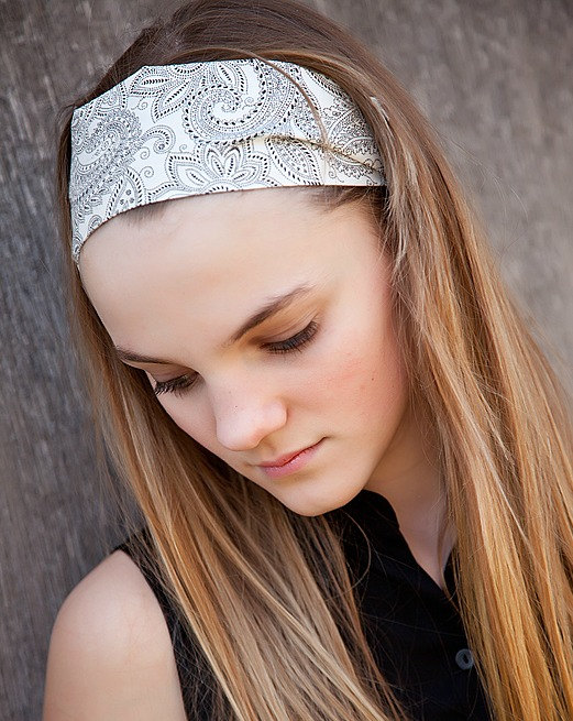 Wide Stretch Womens/Teens Headband, B&W Paisley Hairband, Stylish Bandana, Black and White Paisley