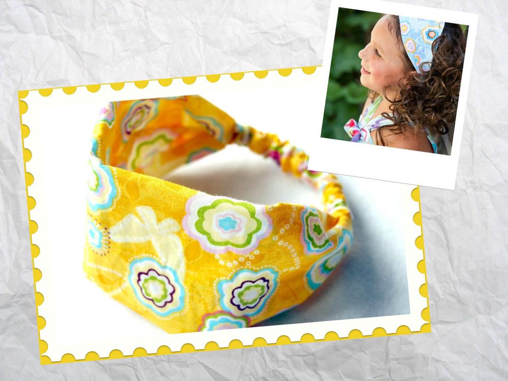 Girls Wide Stretch Headband- Yellow Fun Flowers