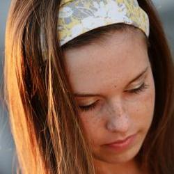 Wide Yoga Headband, Womens/Teens Bandana, Hippie Hairband- Grey and Yellow Flowers
