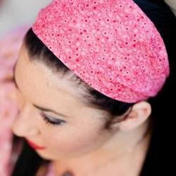 Bubblegum Pink Headband, Womens/Teens Hot Pink Hairband, Yoga Bandana, Pink Dots